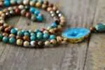 Collar Japa Mala de 108 cuentas con drusa de cuarzo, jaspe y pirita