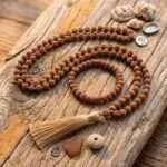 Conjunto Japa Mala 108 cuentas de semillas de Rudraksha y medallón "OM"
