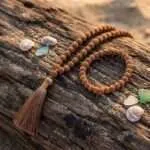 Conjunto Japa Mala 108 cuentas de semillas de Rudraksha y medallón "OM"