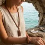 Conjunto Japa Mala 108 cuentas de semillas de Rudraksha y medallón "OM"