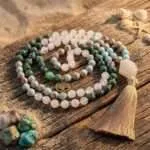 Conjunto Japa Mala 108 cuentas con turquesa africana, jade, shoushan y ágata