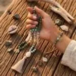 Conjunto Japa Mala 108 cuentas con turquesa africana, jade, shoushan y ágata