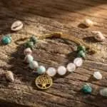 Conjunto Japa Mala 108 cuentas con turquesa africana, jade, shoushan y ágata