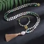Conjunto Japa Mala 108 cuentas con turquesa africana, jade, shoushan y ágata