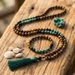 Conjunto Japa Mala 108 cuentas con turquesa africana, ónix negro y ojo de tigre