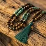 Conjunto Japa Mala 108 cuentas con turquesa africana, ónix negro y ojo de tigre