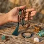 Conjunto Japa Mala 108 cuentas con turquesa africana, ónix negro y ojo de tigre