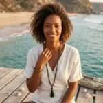 Conjunto Japa Mala 108 cuentas con turquesa africana, ónix negro y ojo de tigre