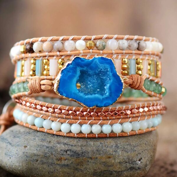 Pulsera de la curación del corazón herido con drusa de cuarzo y jaspe