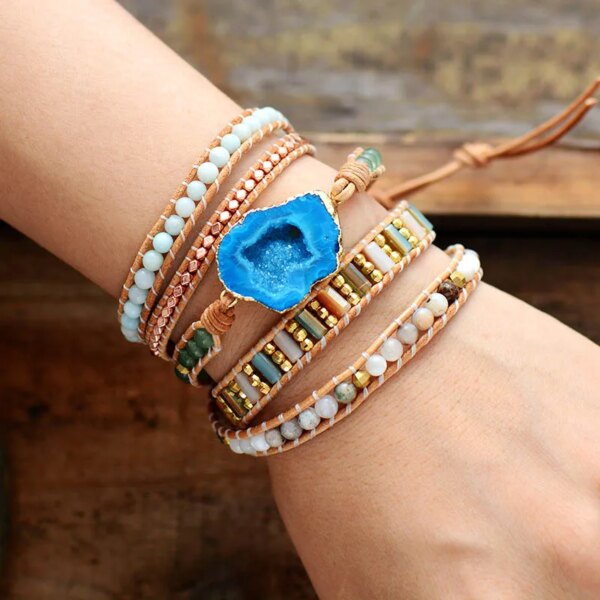 Pulsera de la curación del corazón herido con drusa de cuarzo y jaspe