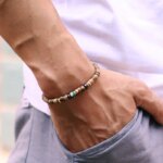 Pulseras hippies unisex con cuentas de madera, hematita y ojo de tigre