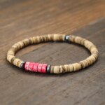 Pulseras hippies unisex con cuentas de madera, hematita y ojo de tigre