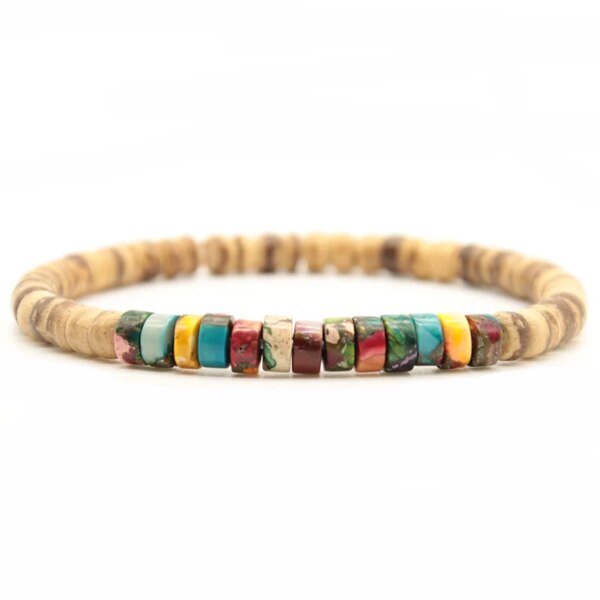 Pulseras vintage unisex con cuentas de madera, jaspe, hematita y turquesa