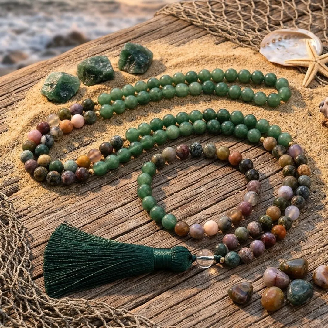 Conjunto Japa Mala 108 cuentas con aventurina y ágata de la India Conjunto Japa Mala 108 cuentas con aventurina y ágata de la India