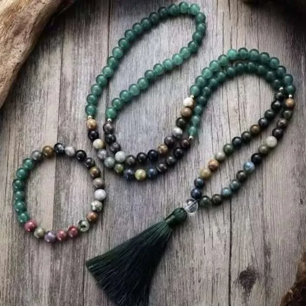 Conjunto Japa Mala 108 cuentas con aventurina y ágata de la India