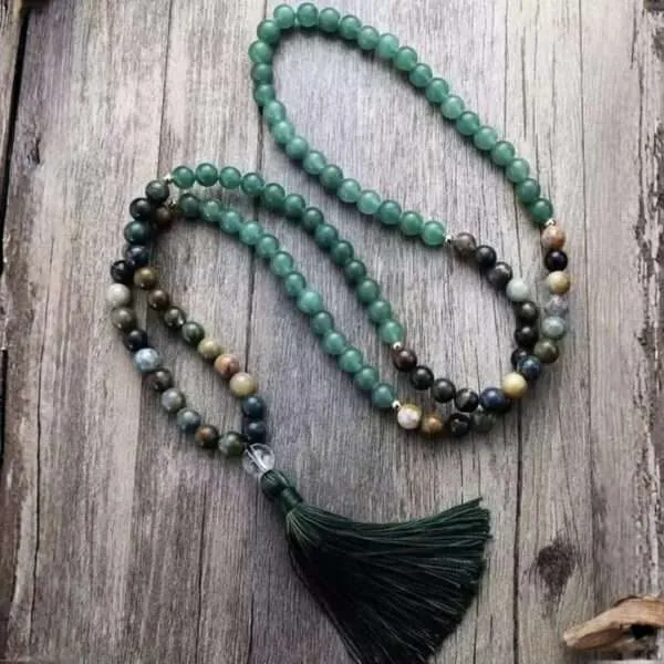 Conjunto Japa Mala 108 cuentas con aventurina y ágata de la India