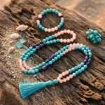 Conjunto Japa Mala 108 cuentas con cuarzo rosa, turquesa y sodalita