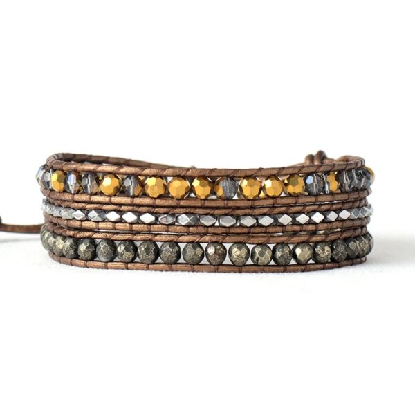 Pulsera bohemia de las buenas acciones con cuentas de pirita y acero inoxidable