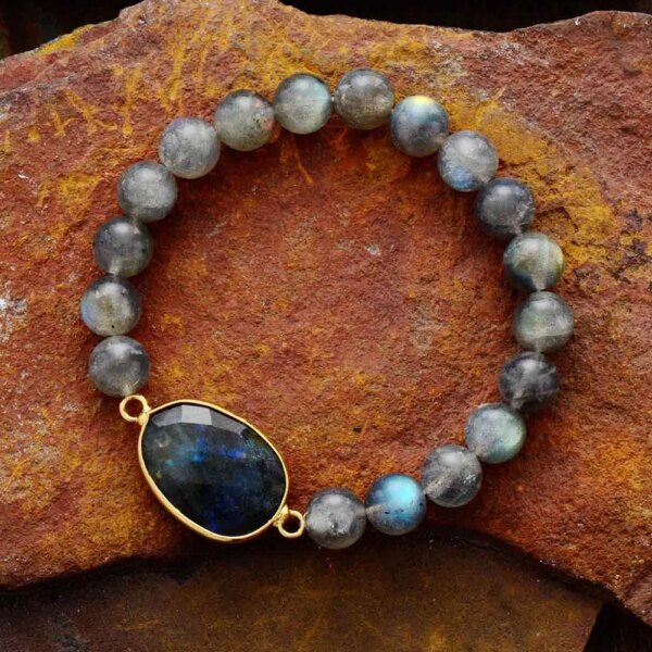 Pulsera elástica del equilibrio de las hormonas con labradorita o amatista
