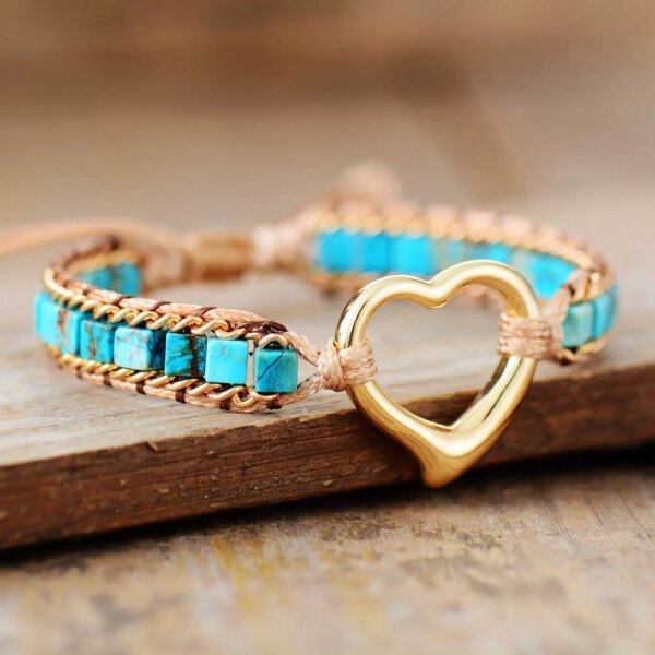 Pulsera delicada del corazón bravo con piedritas de jaspe