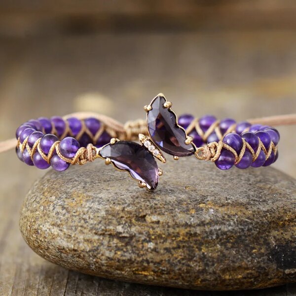 Pulsera de mi nuevo camino con mariposa de cristal y piedras naturales