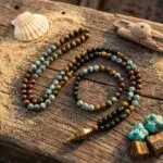 Conjunto Japa Mala 108 cuentas con Ojo de Tigre, Ónix y Turquesa Africana