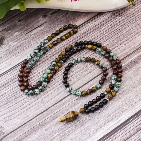 Conjunto Japa Mala tibetano 108 cuentas con 4 piedras fundamentales