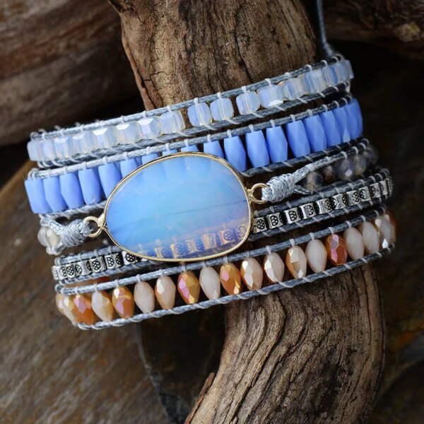 Pulsera boho de la liberación de la angustia con ópalo, jade y jaspe