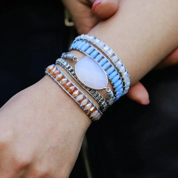 Pulsera boho de la liberación de la angustia con ópalo, jade y jaspe