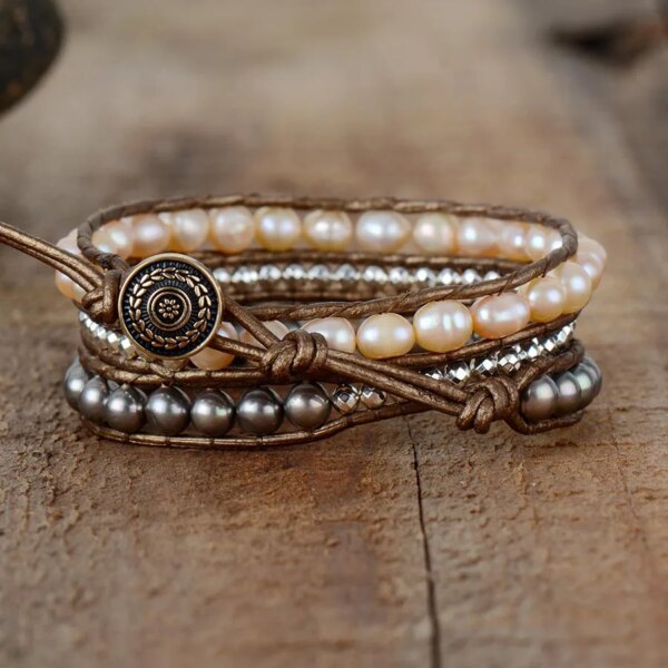 Pulsera elegante del vaivén de las olas con perlas de agua dulce y hematita