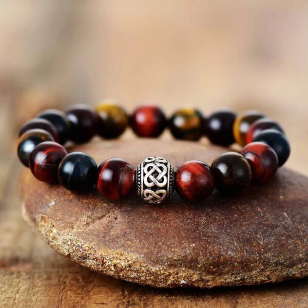 Pulsera unisex con cuentas tibetanas de piedras de ojo de tigre rojo