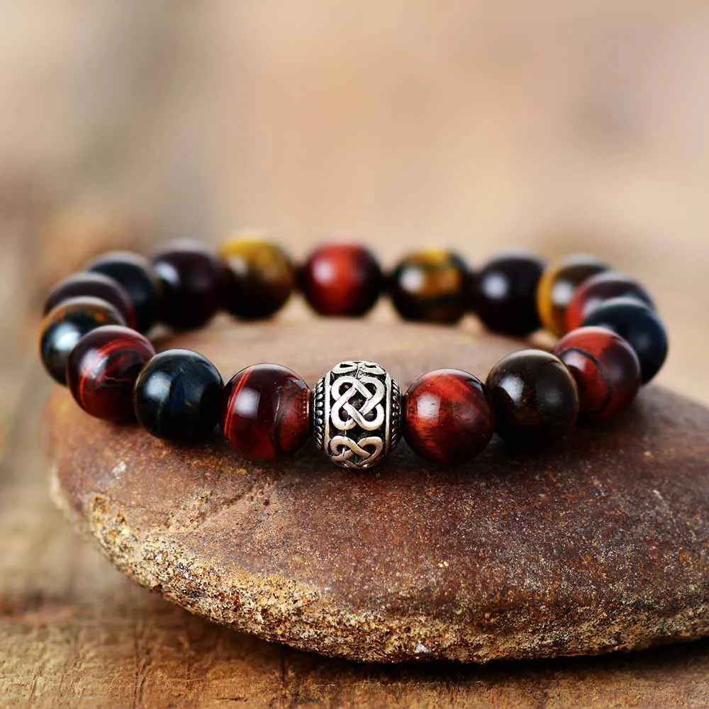 Pulsera unisex con cuentas tibetanas de piedras de ojo de tigre rojo Pulsera unisex con cuentas tibetanas de piedras de ojo de tigre rojo