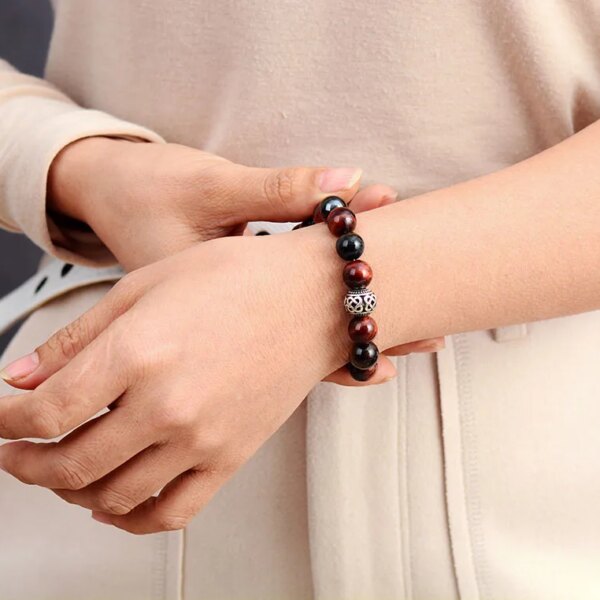 Pulsera unisex con cuentas tibetanas de piedras de ojo de tigre rojo