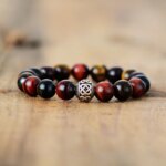 Pulsera unisex con cuentas tibetanas de piedras de ojo de tigre rojo