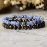 Conjunto de pulseras del buen alquimista con broncita y amazonita azul