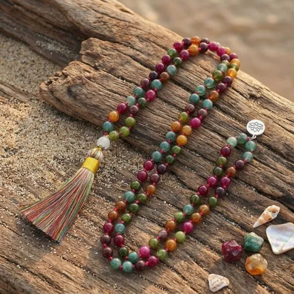 Collar Japa Mala 108 cuentas de meditación con ágata de colores
