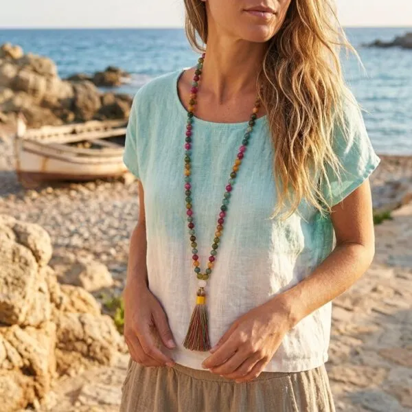 Collar Japa Mala 108 cuentas de meditación con ágata de colores