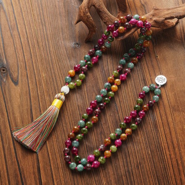 Collar Japa Mala 108 cuentas de meditación con turmalina de colores