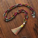 Collar Japa Mala 108 cuentas de meditación con turmalina de colores
