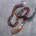 Collar Japa Mala 108 cuentas de meditación con turmalina de colores