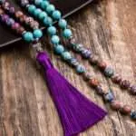 Collar Japa Mala 108 cuentas con turquesa, jaspe imperial y cara de buda