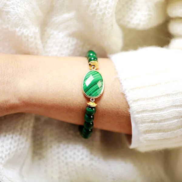 Pulsera con malaquita para al ayuda a la diabetes, asma y vértigo