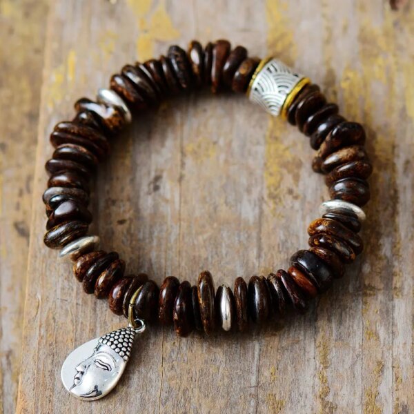 Pulsera zen con dije budista y piedras medicinales de broncita