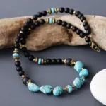 Collar bohemio para hombre con piedras naturales de turquesa en bruto