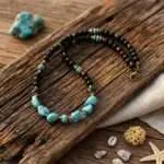 Collar bohemio para hombre con piedras naturales de turquesa en bruto