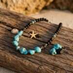 Collar bohemio para hombre con piedras naturales de turquesa en bruto