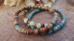 Conjunto de 3 pulseras bohemias para hombre de madera y jaspe