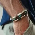 Conjunto de 3 pulseras bohemias para hombre de madera y jaspe