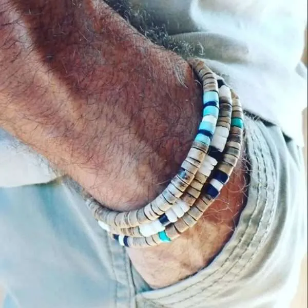 Conjunto de 3 pulseras bohemias para hombre de madera y jaspe