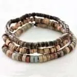 Conjunto de 3 pulseras bohemias para hombre de madera y jaspe